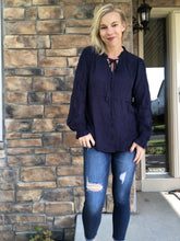 Load image into Gallery viewer, Navy Swiss Dot longsleeve