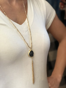 Black stone fringe necklace