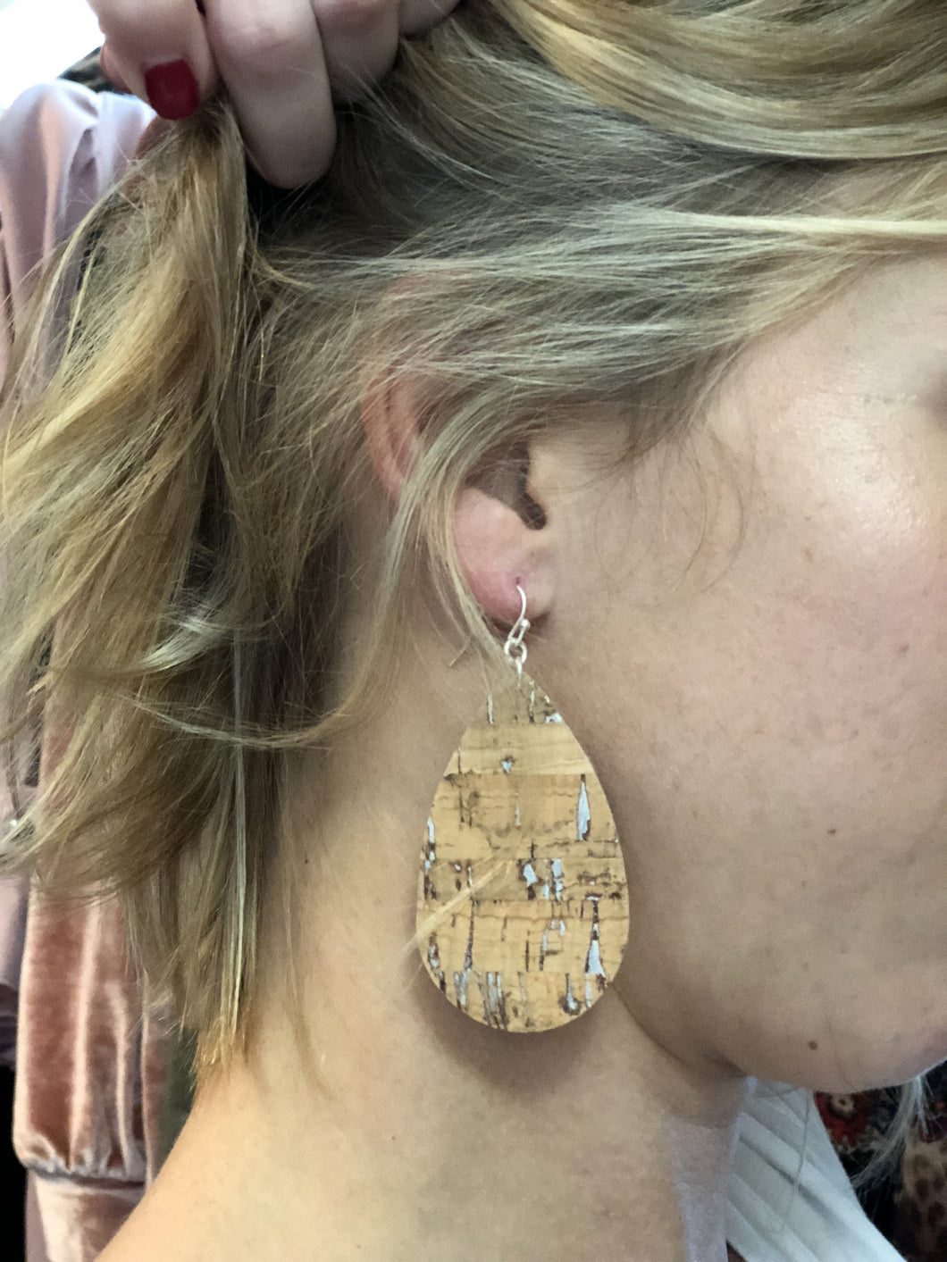 Cork earrings with silver flecks