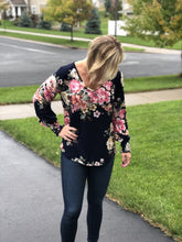 Load image into Gallery viewer, Navy floral long sleeve with smocked wrist