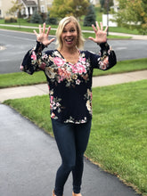 Load image into Gallery viewer, Navy floral long sleeve with smocked wrist