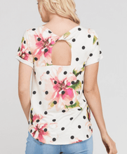 Load image into Gallery viewer, Polka dot floral tee with back detail