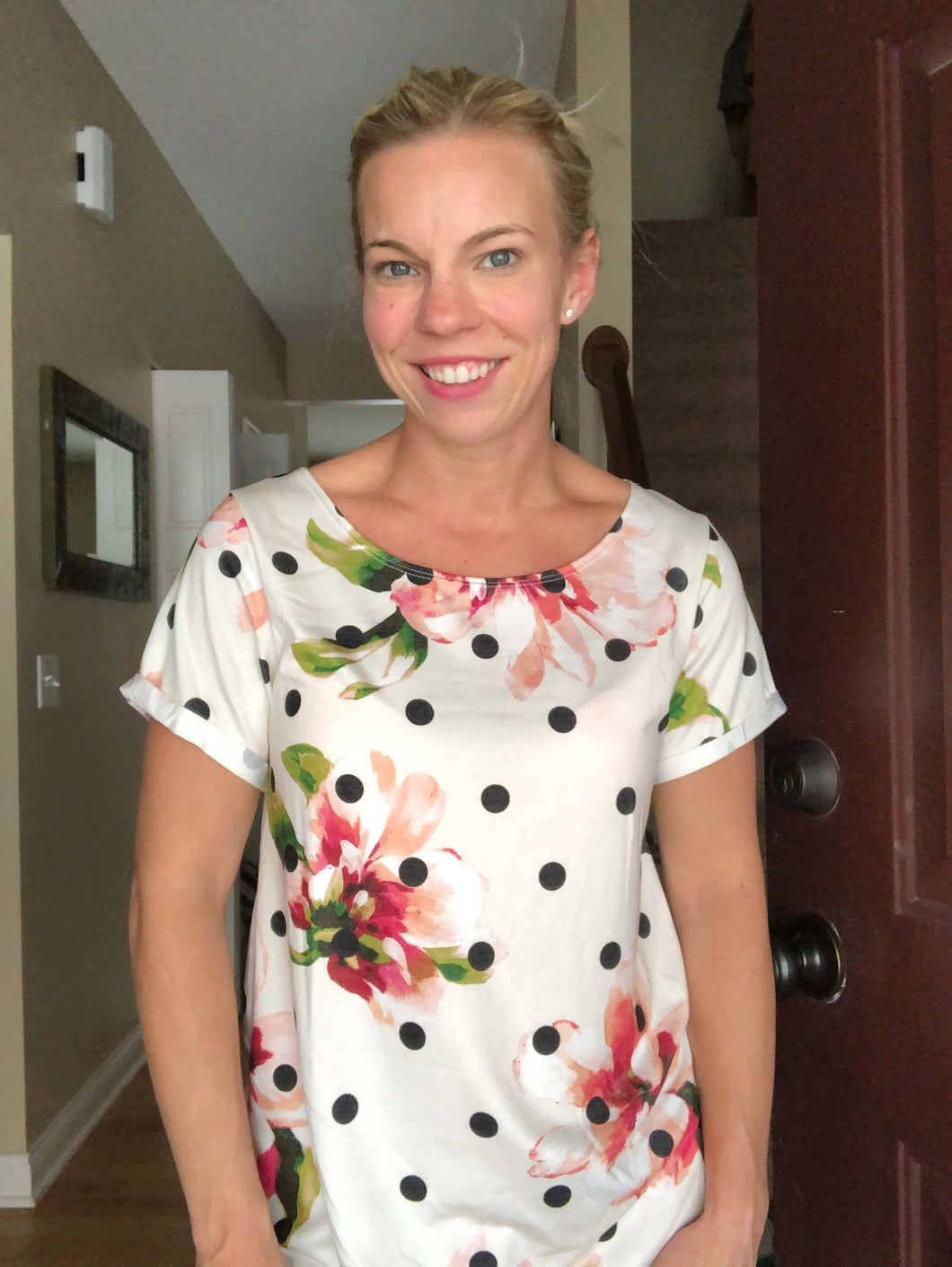 Polka dot floral tee with back detail