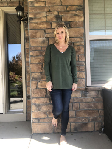 Olive green pull on sweater