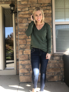 Olive green pull on sweater