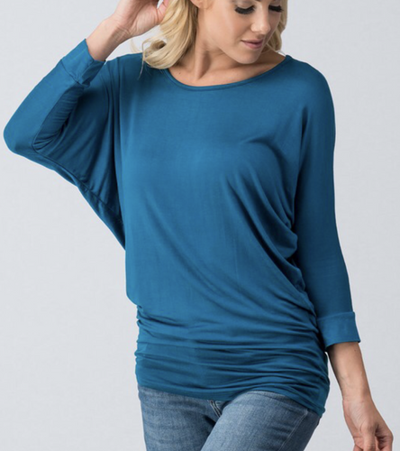 Dolman sleeve top with rouched bottom