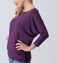 Load image into Gallery viewer, Dolman sleeve top with rouched bottom