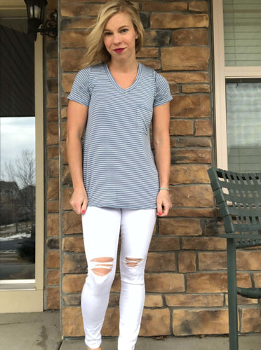 Light blue stripe top with chest pocket