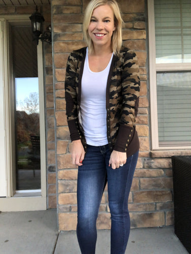 Brown Camo Snap Cardigan