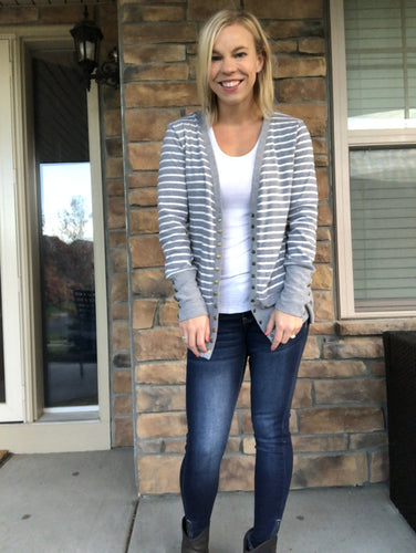 Grey Stripe snap cardigan