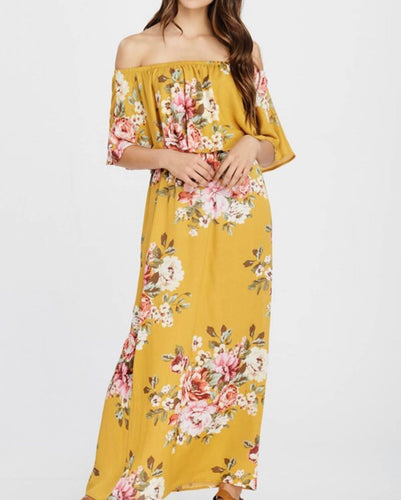 Mustard Floral chiffon dress