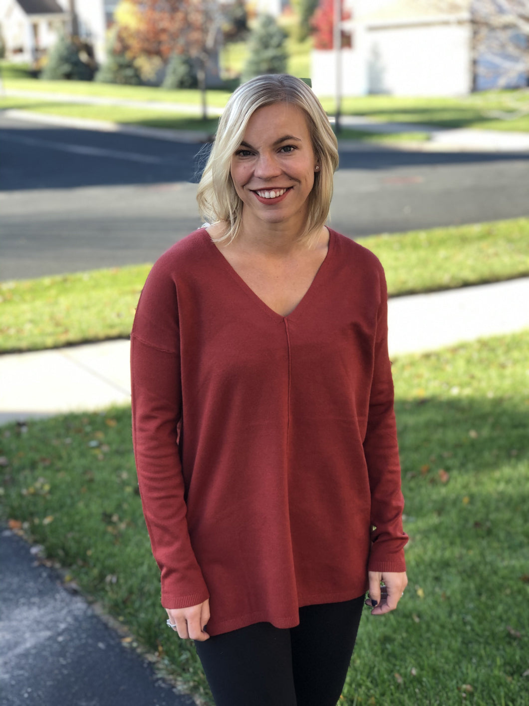 Rust sweater with Center seam