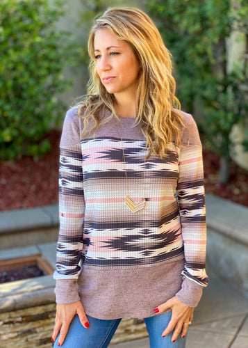 Soft Southwest Long Sleeve Waffle Top