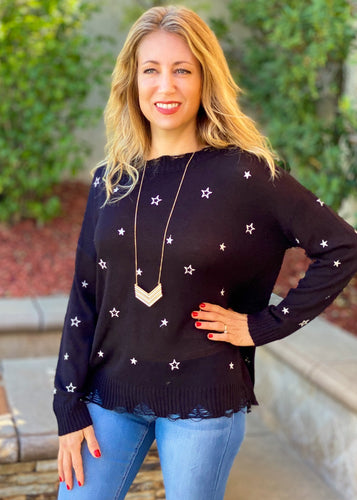 Starry Night Torn Long Sleeve Sweater