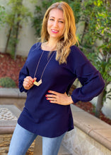 Load image into Gallery viewer, Navy Waffle Knit Open Back Top