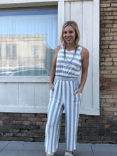 Load image into Gallery viewer, Cropped Grey Stripe Romper