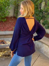 Load image into Gallery viewer, Navy Waffle Knit Open Back Top