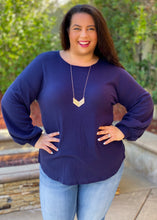 Load image into Gallery viewer, Navy Waffle Knit Open Back Top