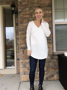 White V neck long sleeve