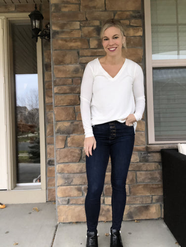 White V neck long sleeve