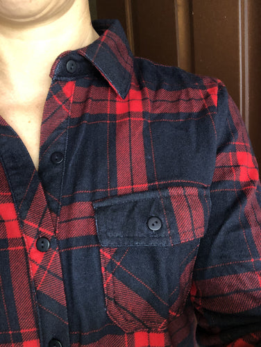 Navy and Red knit plaid buttondown