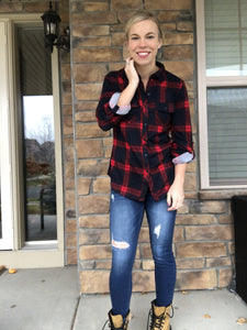 Navy and Red knit plaid buttondown