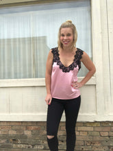 Load image into Gallery viewer, &quot;Silk&quot; pink cami with black lace