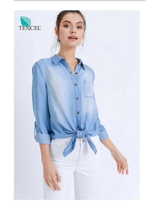 Denim tie front top