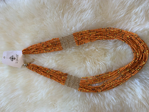 Orange beaded multi-strand necklace