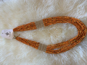 Orange beaded multi-strand necklace