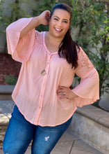 Load image into Gallery viewer, Just Peachy Lace Button Down Blouse