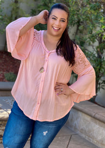 Just Peachy Lace Button Down Blouse