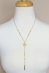 Y Necklace with Hexagon pink Stone