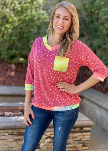 Pretty In Polka Dots 3/4 Sleeve Top