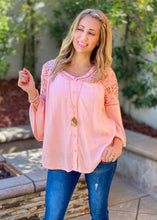 Load image into Gallery viewer, Just Peachy Lace Button Down Blouse
