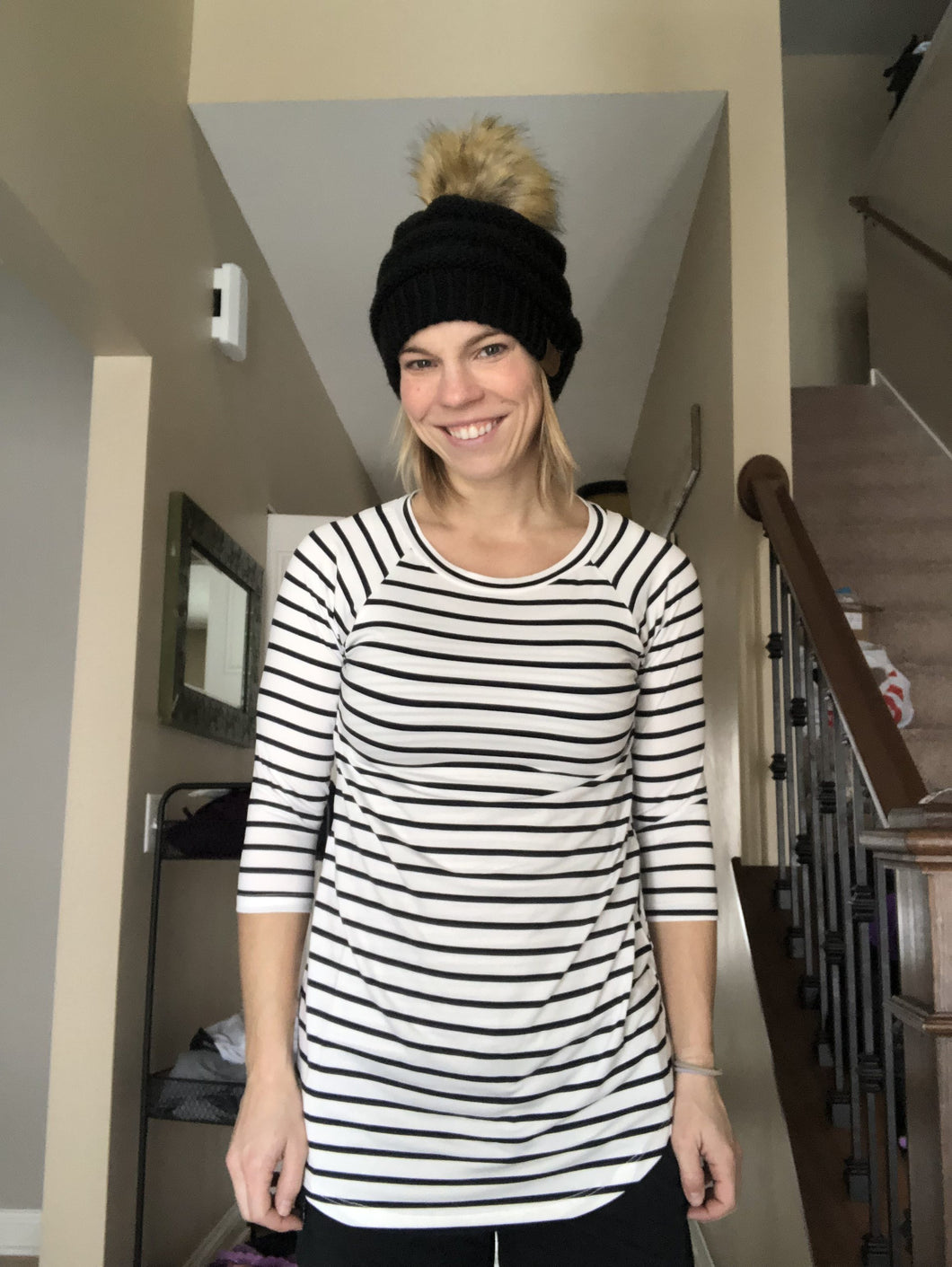 Navy and White Stripe Raglan