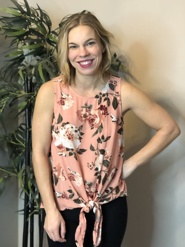 Floral Chiffon tank with tie front