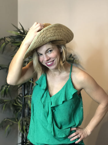 Green Swiss dot ruffle tank