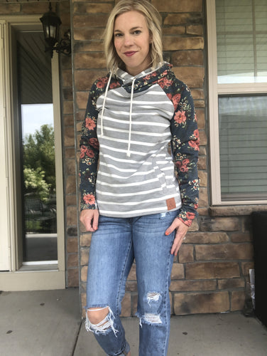 Ampersand Stripe/floral hoodie