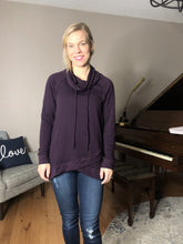 Load image into Gallery viewer, Plum cowl neck top with bottom detail