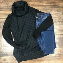 Load image into Gallery viewer, Green and Black Check funnel neck