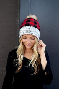 Plaid fleece lined Pom Hats
