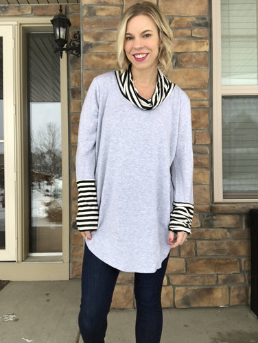 grey top with stripe cowl detail (plus)