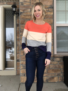 Orange color blocked sweater