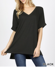 Load image into Gallery viewer, Solid tee with side slit and rolled sleeve