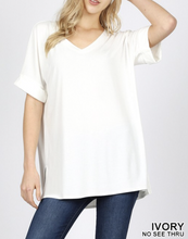 Load image into Gallery viewer, Solid tee with side slit and rolled sleeve