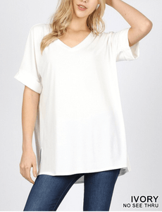 White v neck tee with rolled sleeve