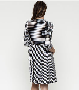 Black and white striped wrap dress