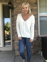 Load image into Gallery viewer, Cream cable sweater with crossy back