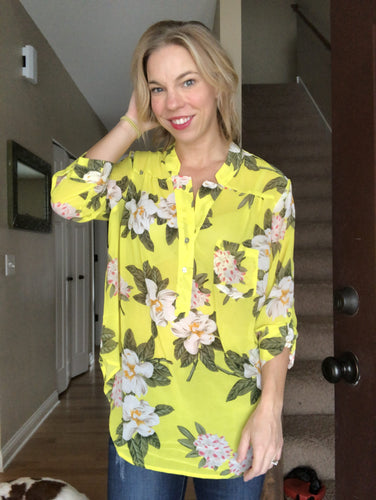 Neon yellow floral blouse